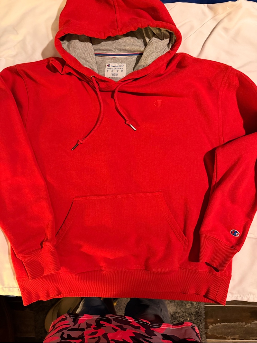 Champion Men's Red Hoodie with Gray Lining